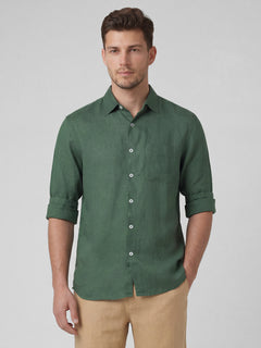 Men’s Linen Regular Fit Full Sleeve Shirt Green