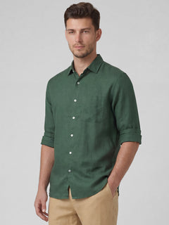 Men’s Linen Regular Fit Full Sleeve Shirt Green
