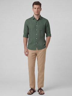 Men’s Linen Regular Fit Full Sleeve Shirt Green