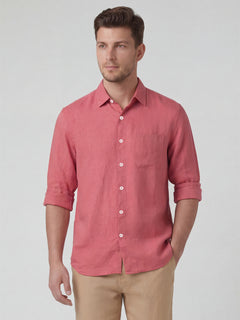 Men’s Linen Regular Fit Full Sleeve Shirt Red
