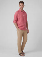 Men's Red 100% Linen Regular Fit Shirt