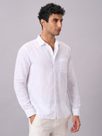 Men's Full Sleeves Cotton Linen Regular Fit Shirt White