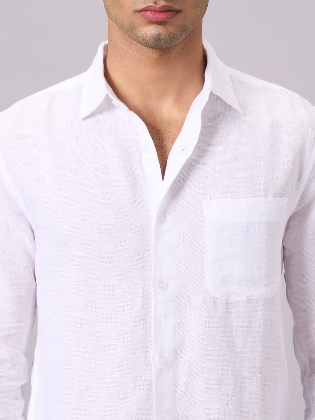 Men's Full Sleeves Cotton Linen Regular Fit Shirt White
