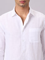 Men's Full Sleeves Cotton Linen Regular Fit Shirt White