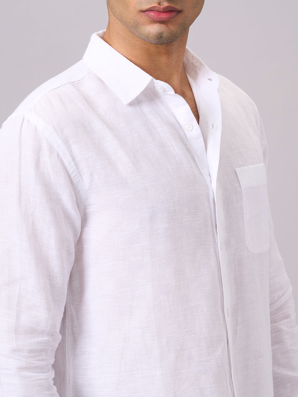 Men's Full Sleeves Cotton Linen Regular Fit Shirt White