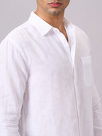 Men's Full Sleeves Cotton Linen Regular Fit Shirt White