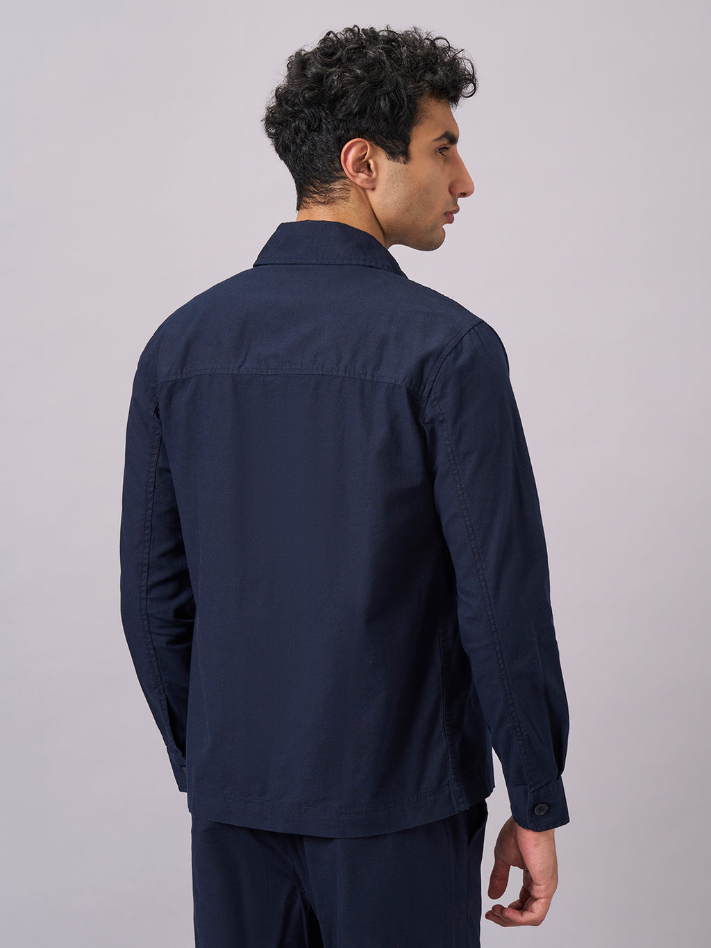 Men's Navy Cotton Linen Regular Fit Jacket