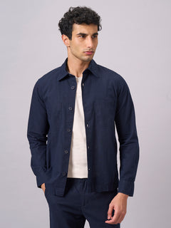 Men’s Cotton Linen Regular Fit Jacket Navy