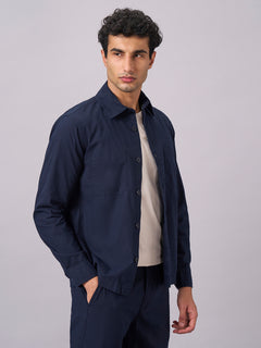 Men’s Cotton Linen Regular Fit Jacket Navy