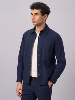 Men’s Cotton Linen Regular Fit Jacket Navy