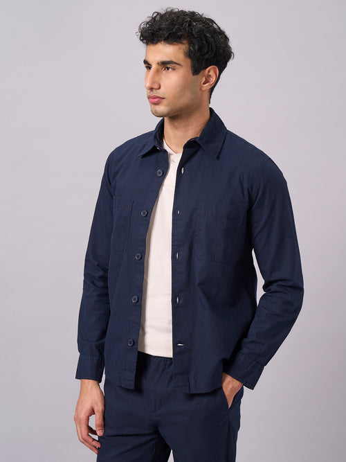 Men's Cotton Linen Regular Fit Jacket Navy