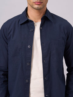 Men’s Cotton Linen Regular Fit Jacket Navy