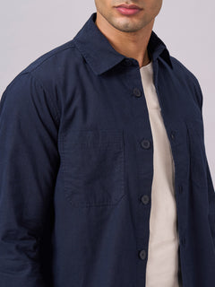 Men’s Cotton Linen Regular Fit Jacket Navy