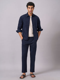 Men’s Cotton Linen Regular Fit Jacket Navy