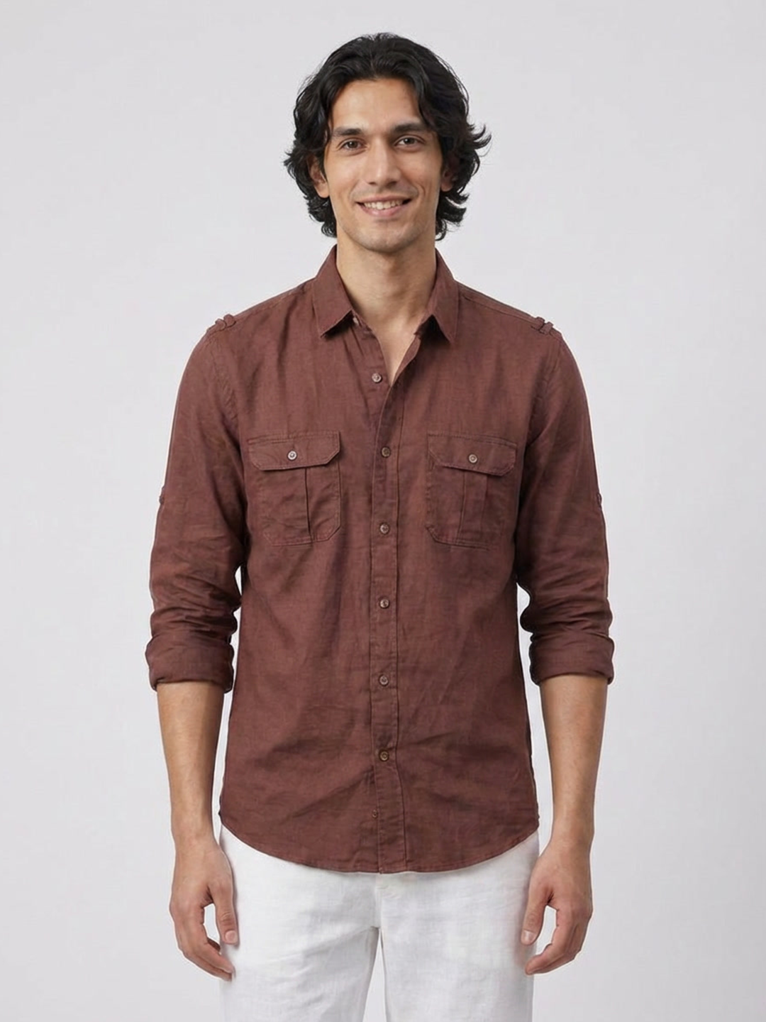Men's Brown Linen Cotton Regular Fit Shirt