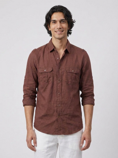Men's Brown Linen Cotton Regular Fit Shirt