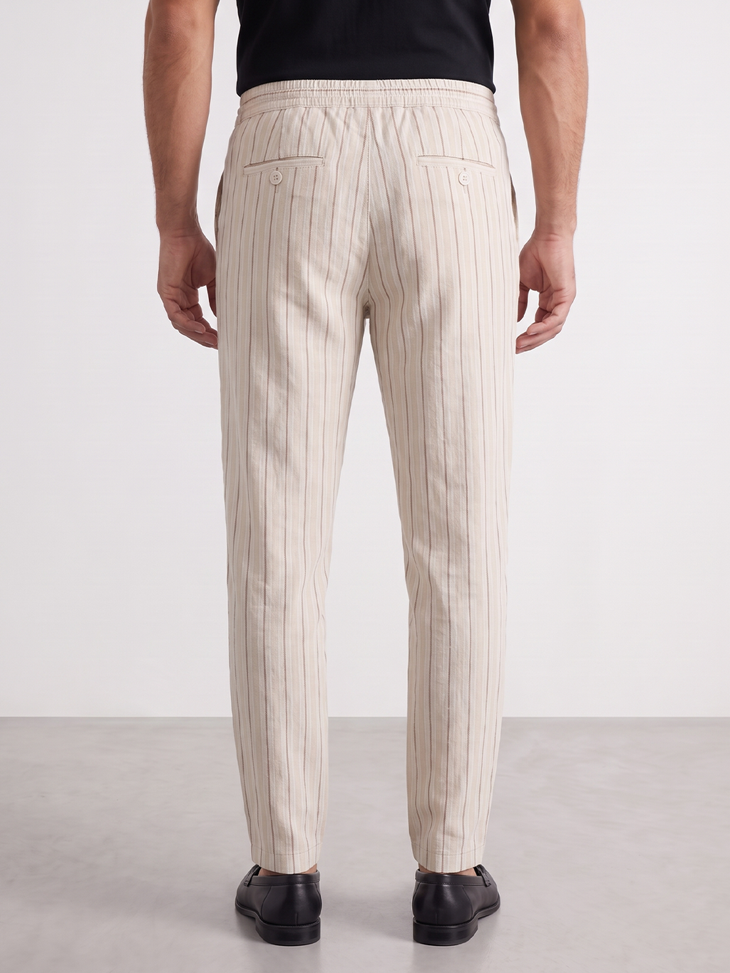 Men's Beige 100% Cotton Regular Fit Pant