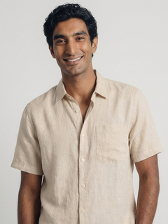 Men's Natural 100% Linen Regular Fit Shirt