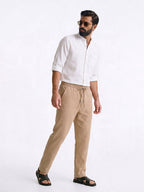 Men's White Linen Cotton Regular Fit Shirt