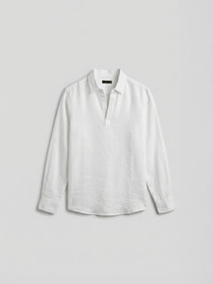 Men's 100% Linen Regular Fit Resort Collar Shirt White