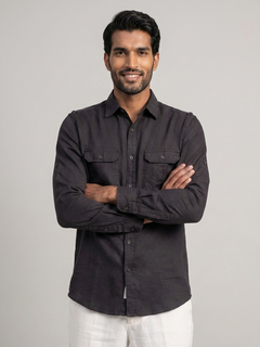 Men's Black Linen Cotton Regular Fit Shirt