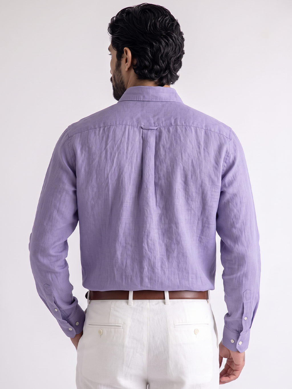 Men's Lilac 100% Linen Regular Fit Shirt