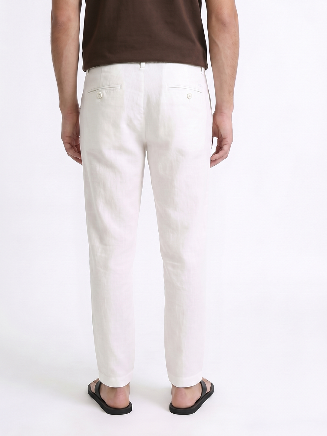 Men's White 100% Linen Regular Fit Pant