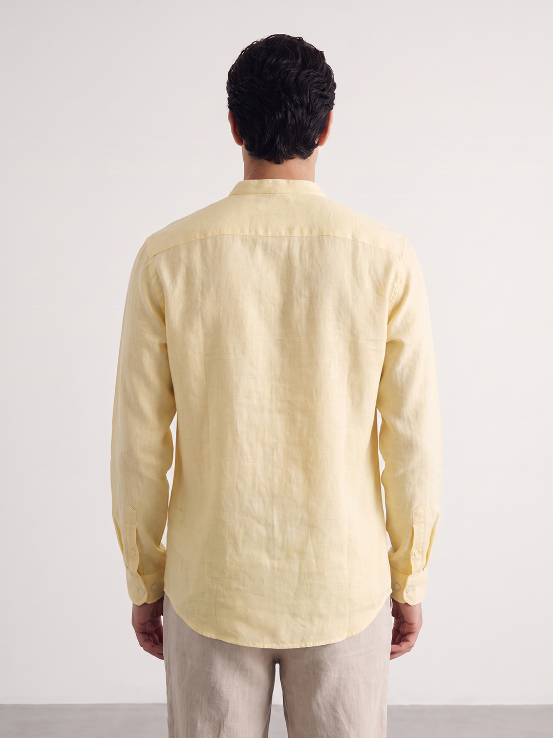 Men's Yellow Tencel Linen Regular Fit Shirt