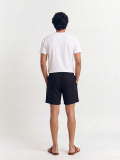 Men's Black Cotton Linen Regular Fit Shorts