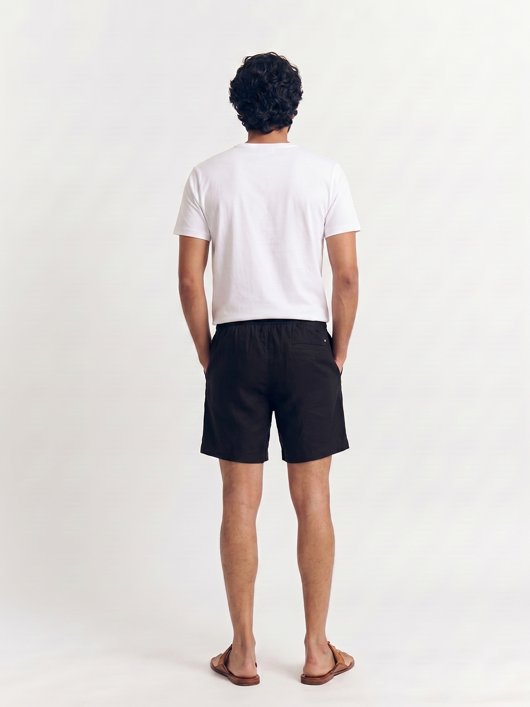 Men's Black Cotton Linen Regular Fit Shorts