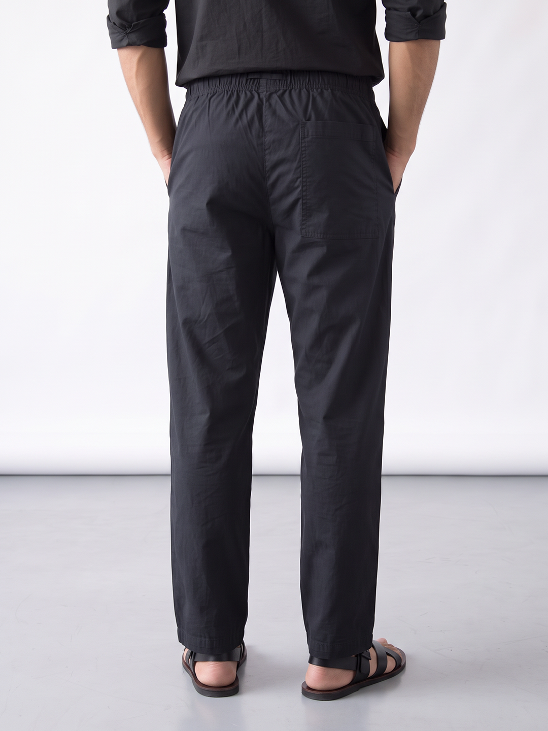 Men's Cotton Lycra Regular Fit Pocket Pants Black