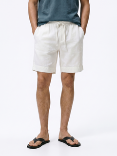 Men's White Cotton Linen Regular Fit Shorts