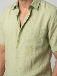 Men's Green 100% Linen Regular Fit Shirt