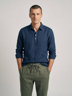 Men's Navy Linen Cotton Regular Fit Shirt
