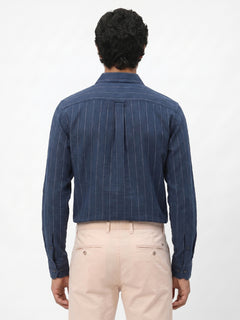 Men's Navy Cotton Lycra Regular Fit Shirt