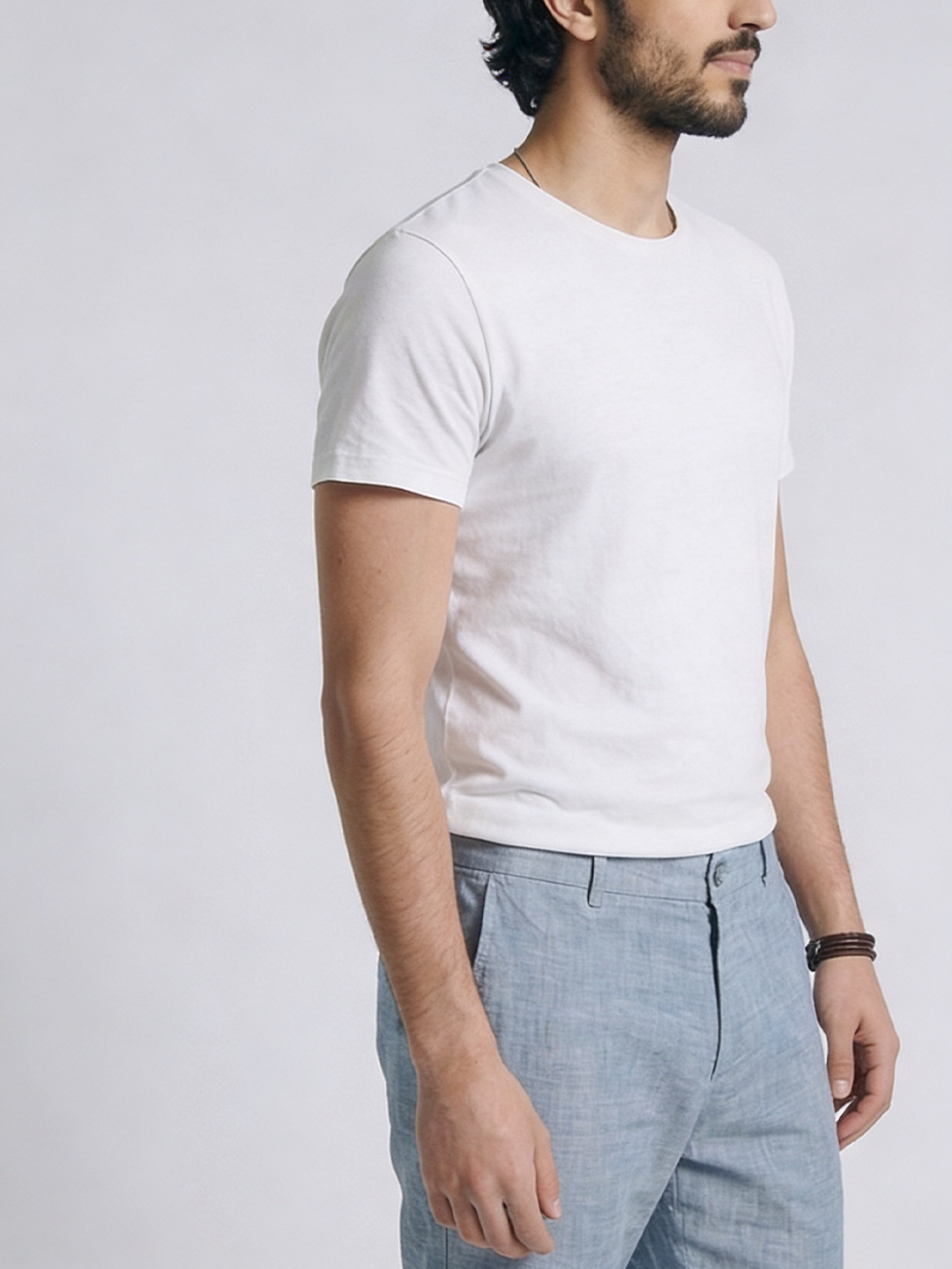 Men's White Cotton Bamboo Elastane Regular Fit Tshirt