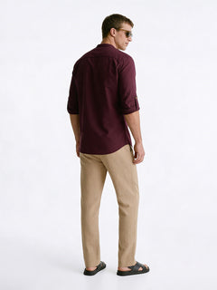 Men's Plum Linen Cotton Regular Fit Shirt