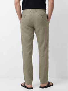 Men's Green Cotton Linen Slim Fit Pant