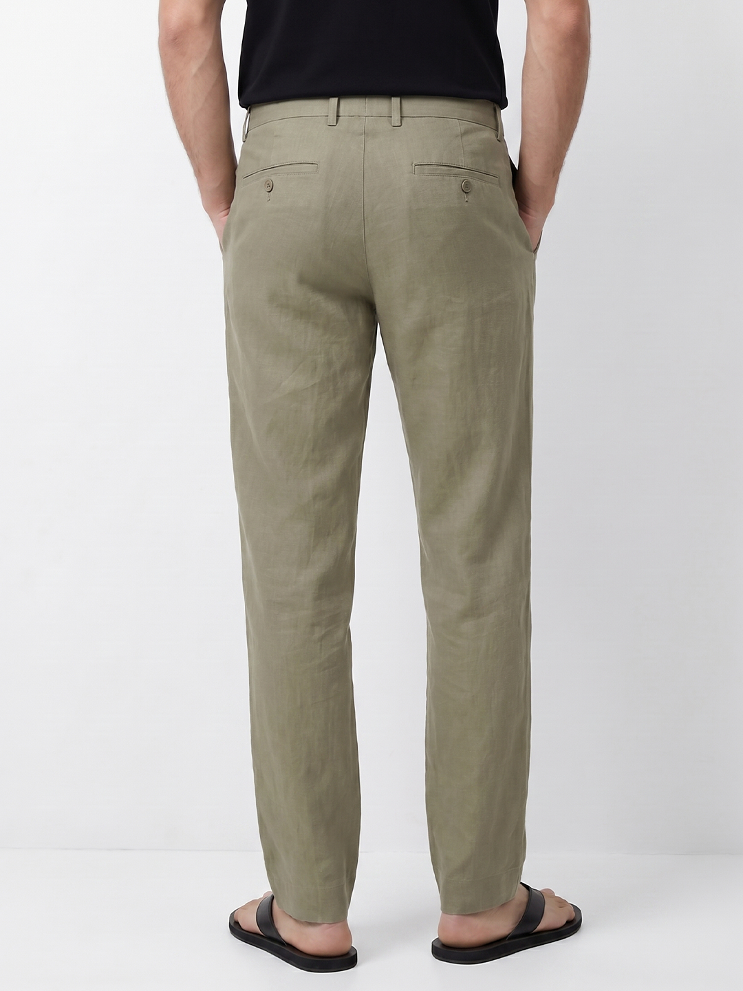 Men's Green Cotton Linen Slim Fit Pant
