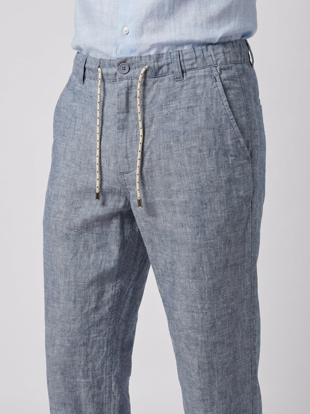 Men's Navy Cotton Linen Regular Fit Pant
