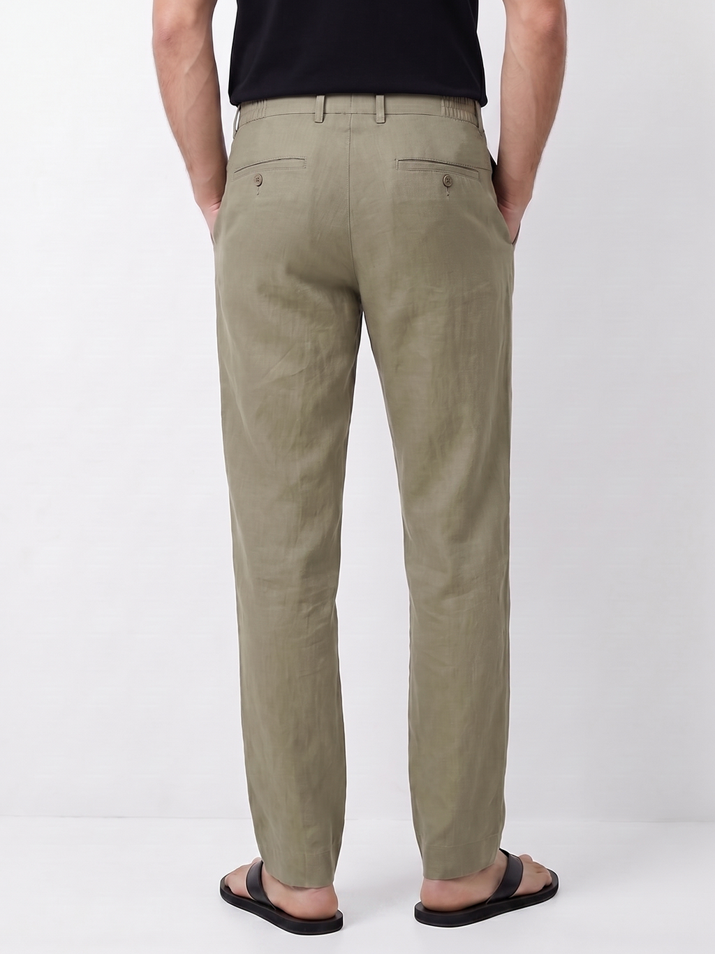 Men's Olive 100% Linen Regular Fit Pant