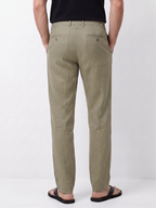Men's Olive 100% Linen Regular Fit Pant