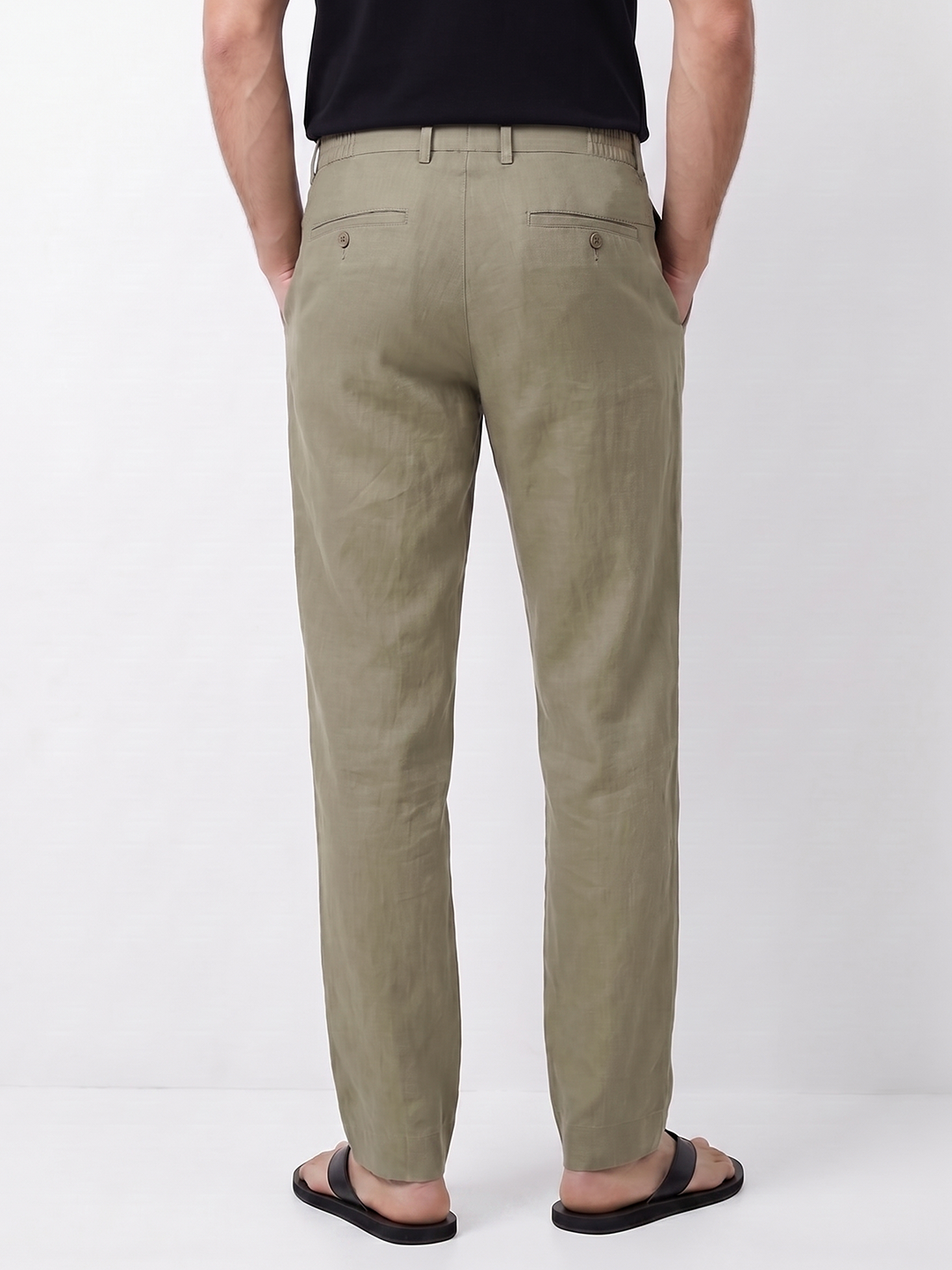 Men's Olive 100% Linen Regular Fit Pant