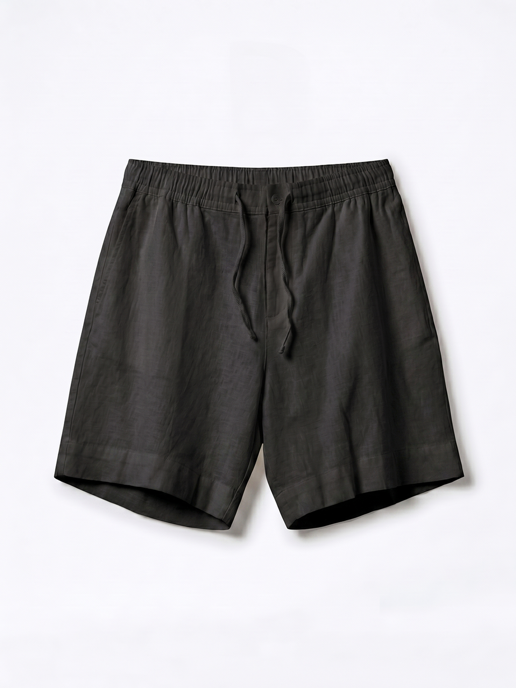 Men's Black Cotton Linen Regular Fit Shorts