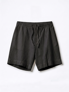 Men's Black Cotton Linen Regular Fit Shorts