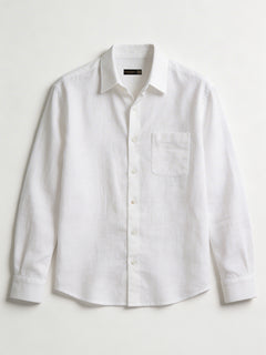 Men’s Linen Regular Fit Collared Shirt White