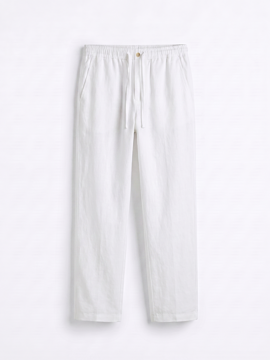 Men's White 100% Linen Regular Fit Pant