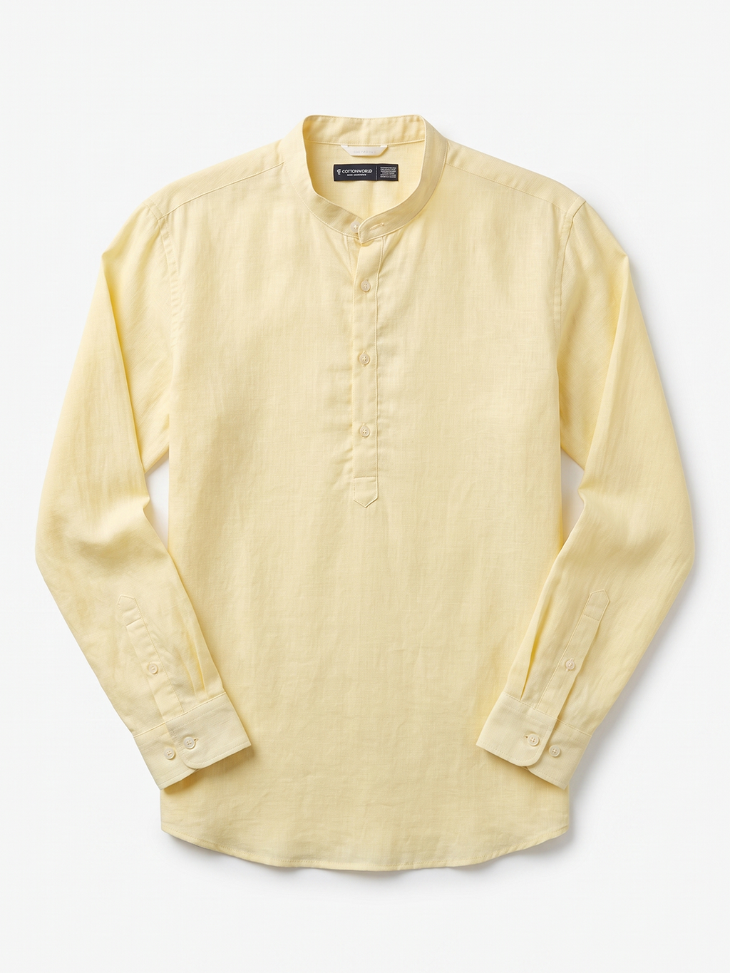 Men's Yellow Tencel Linen Regular Fit Shirt
