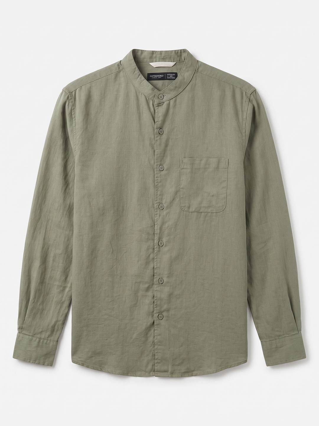 Men's Olive Tencel Linen Regular Fit Shirt
