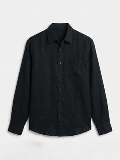 Men's Black 100% Linen Regular Fit Shirt